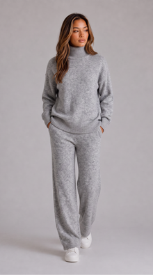 Women's Roll Neck Knitted Lounge Set in Grey