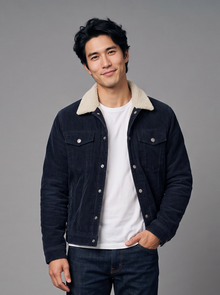 Navy corduroy jacket with sherpa collar