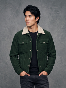 Forest green corduroy jacket with sherpa collar