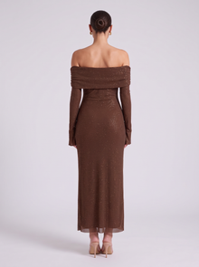 Women's Sequin Maxi Dress in Chocolate Brown – back view