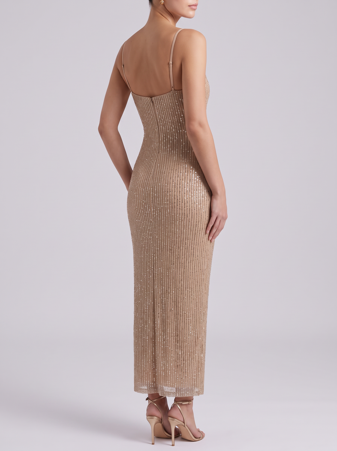Gold sequin maxi dress – back view