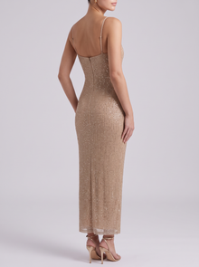Gold sequin maxi dress – back view