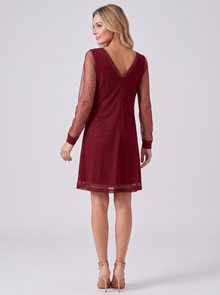 Red glitter mesh sleeve mini dress – back view