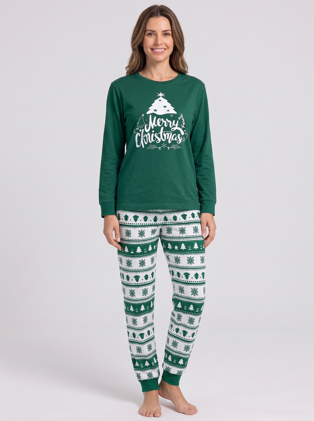 Women's green Christmas pyjama set – front