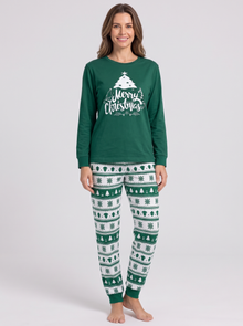 Women's green Christmas pyjama set – front
