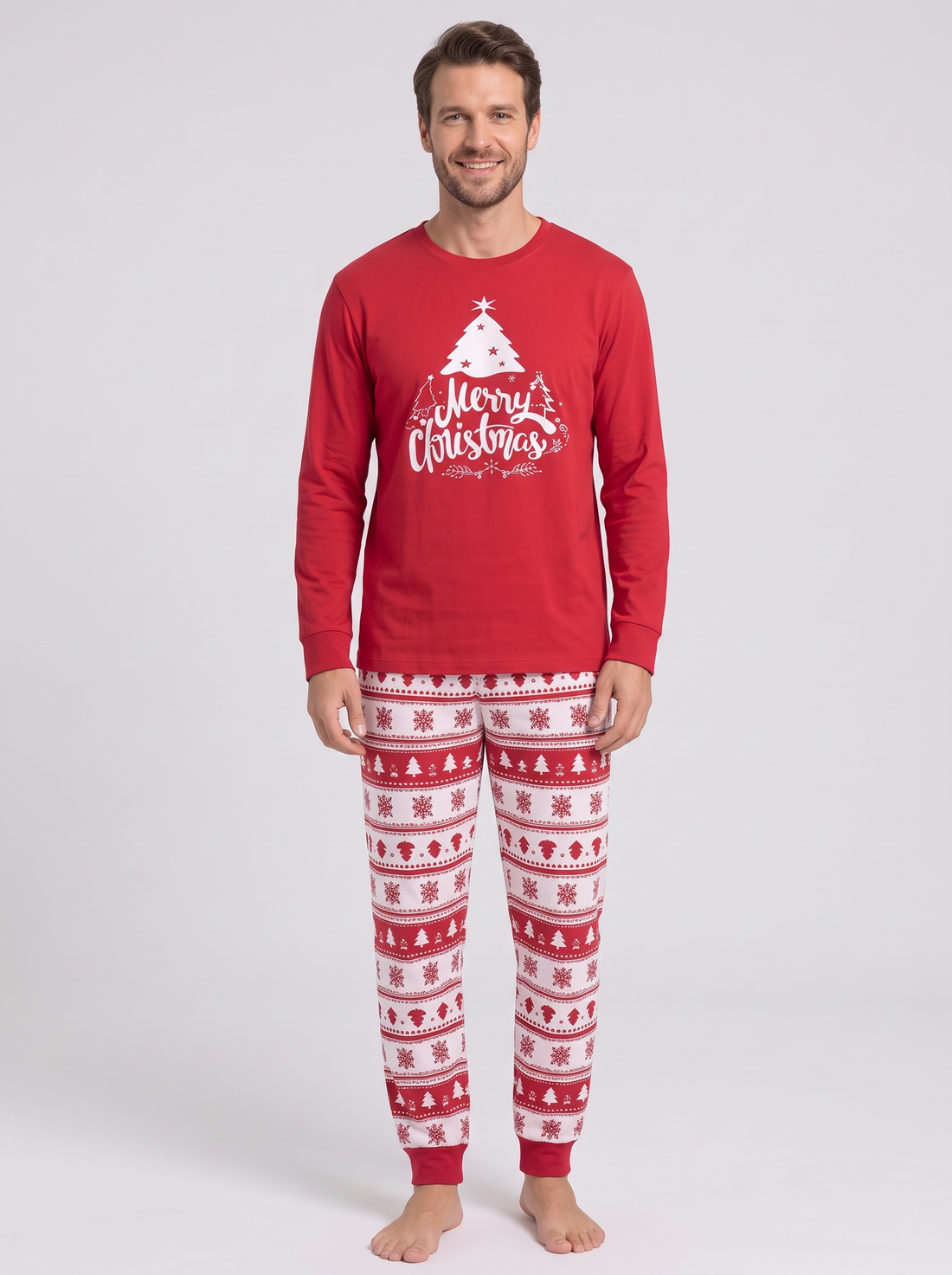 Men's red Christmas pyjama set – front