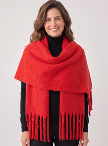 Cashmere scarf worn as a shawl