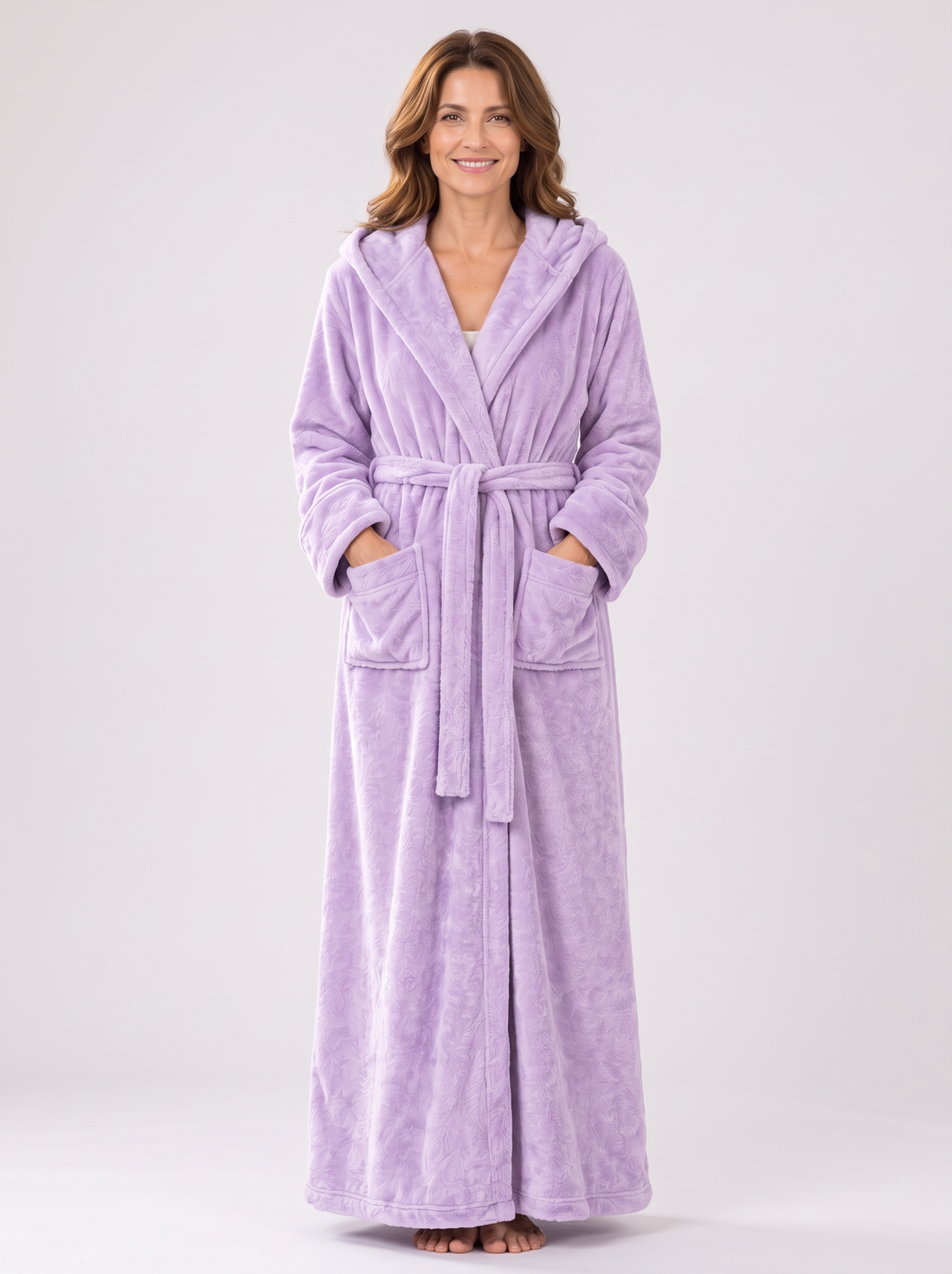 Women's lilac hooded fleece dressing gown