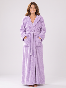 Women's lilac hooded fleece dressing gown