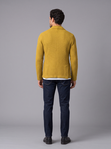 Men's yellow textured blazer, back view