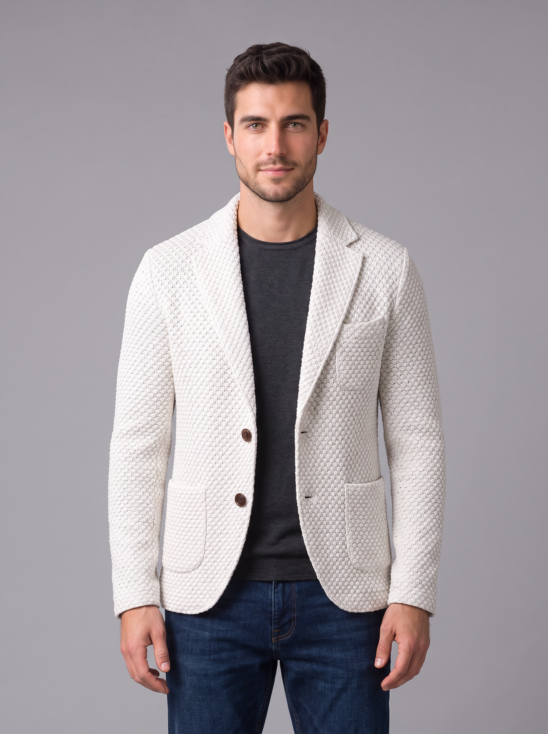 Men's white textured two-button blazer
