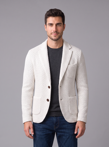 Men's white textured two-button blazer
