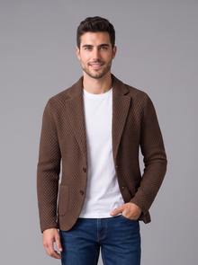 Men's brown textured two-button blazer
