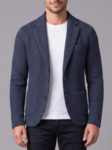 Men's navy textured two-button blazer