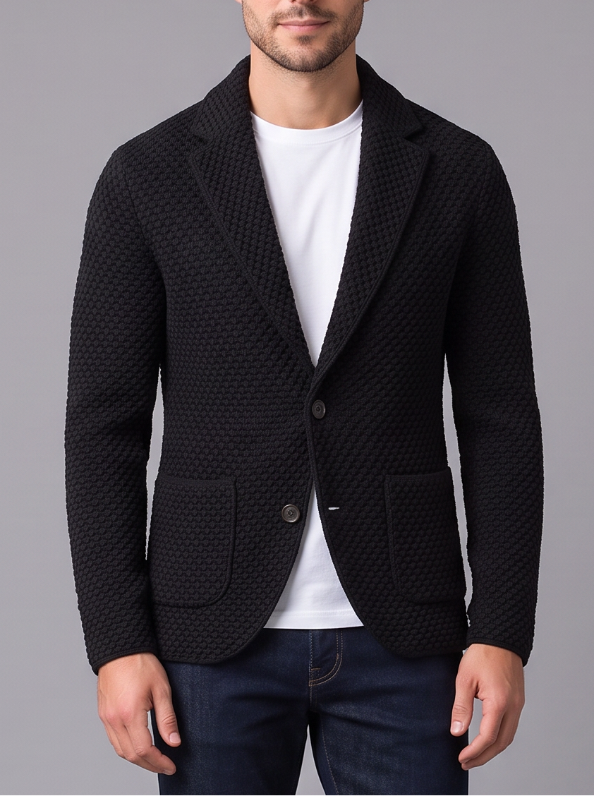 Men's black two-button blazer