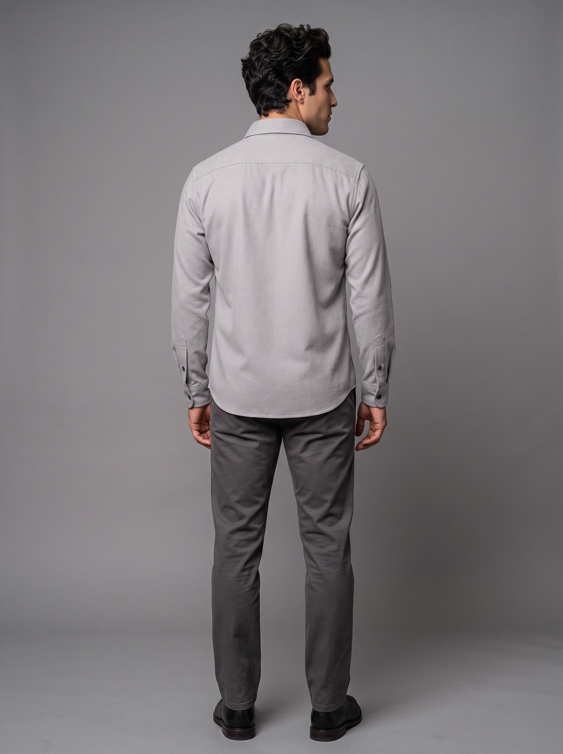 Men's light grey slim fit overshirt, front view