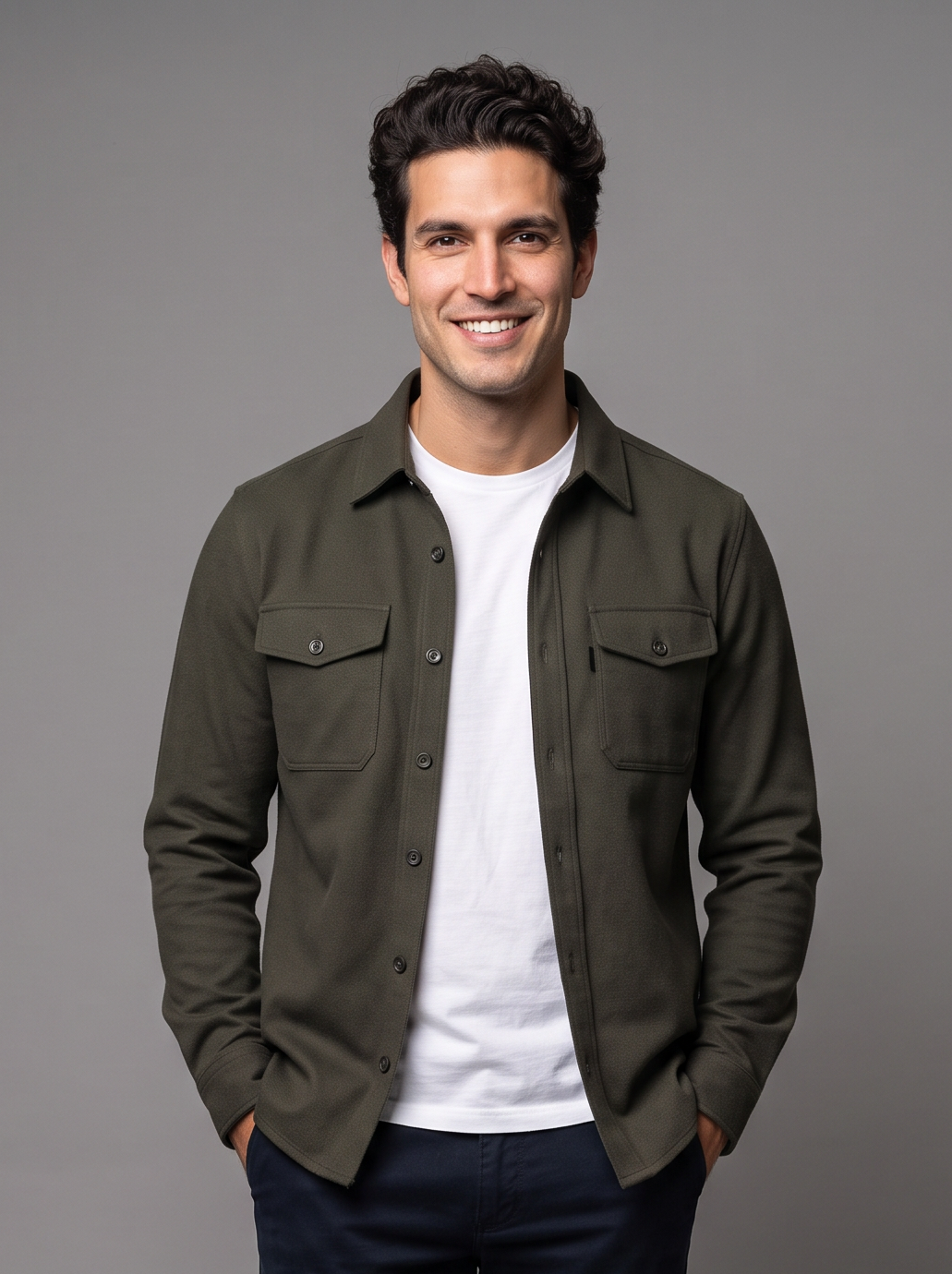 Men's army green slim fit overshirt