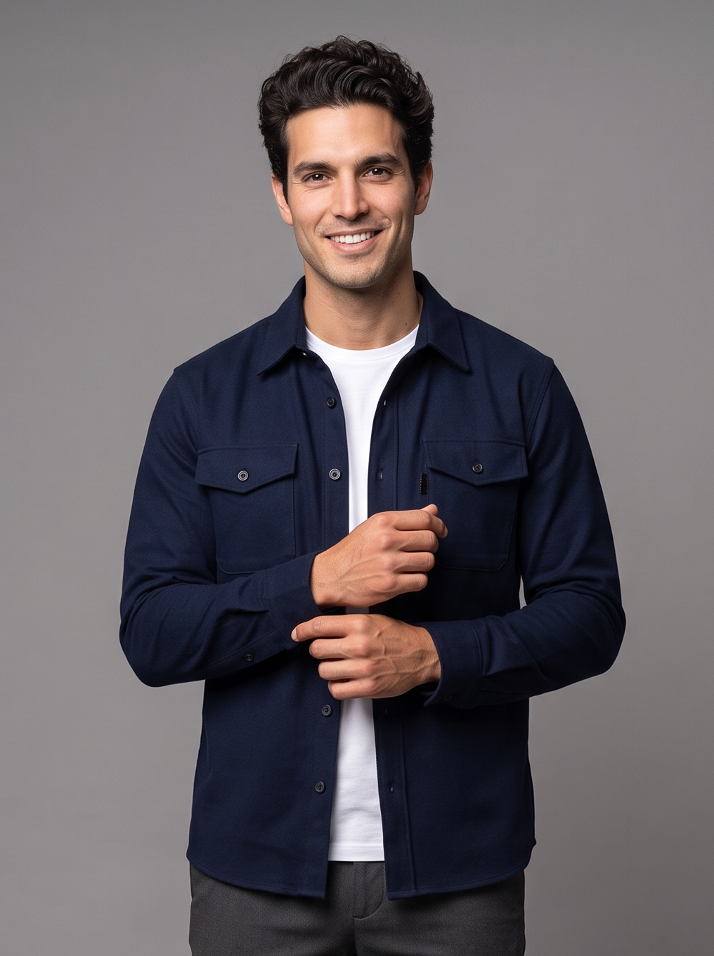 Men's navy slim fit overshirt