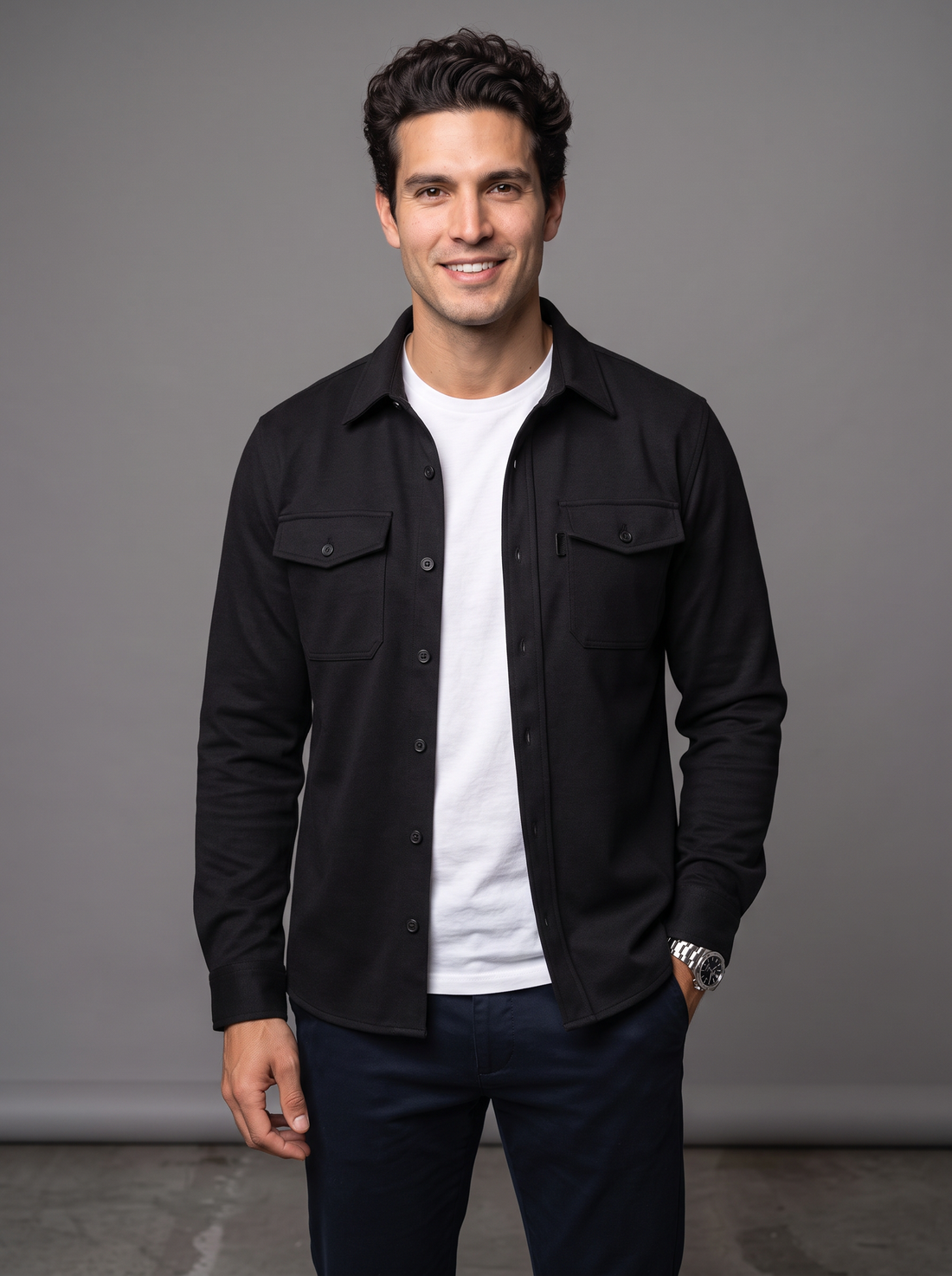 Men's black slim fit overshirt