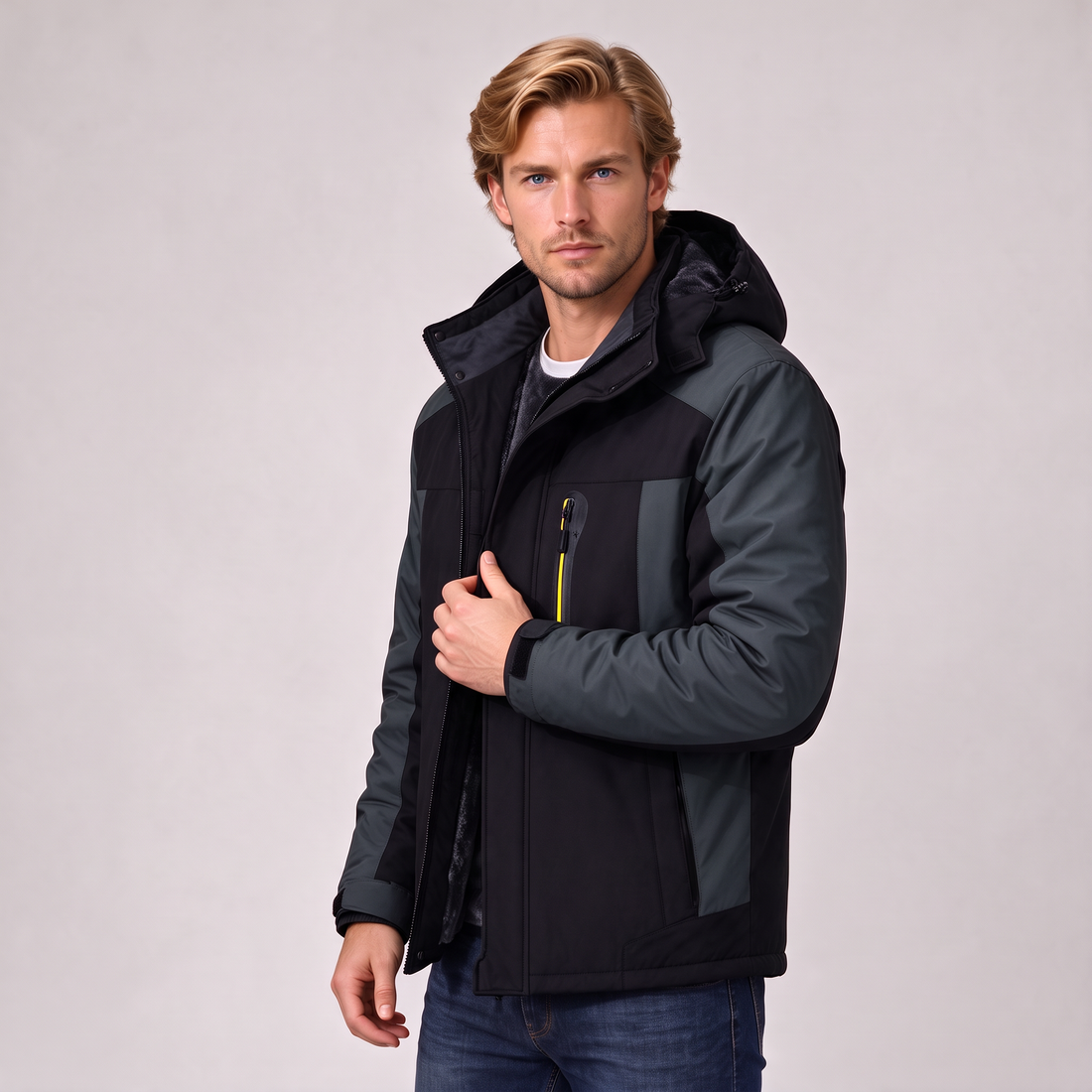 Men's black insulated hooded winter jacket