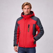 Men's red insulated hooded winter jacket