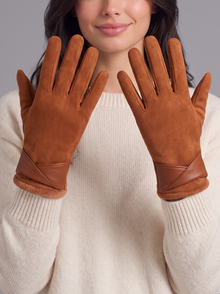 Caramel women's fleece-lined touchscreen gloves