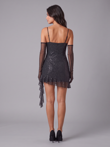 Women's Glitter Sequin Mini Dress in Black – back view