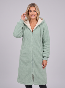 Women's longline teddy coat in green