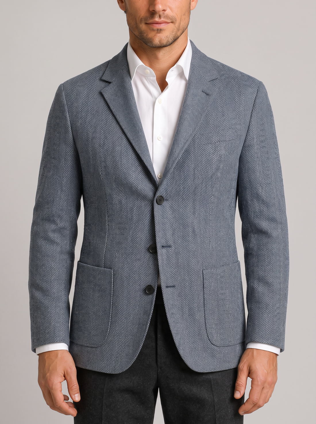 Men's Herringbone Blazer in Grey – front view