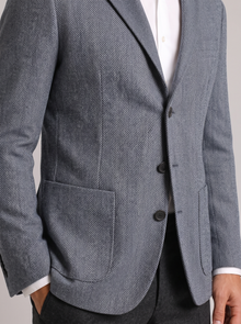 Men's Herringbone Blazer – herringbone weave and patch pocket close-up