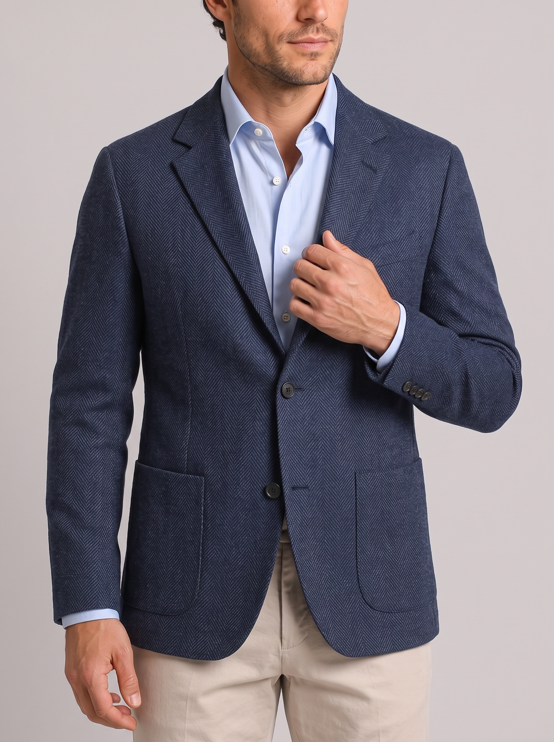 Men's Herringbone Blazer in Navy – front view