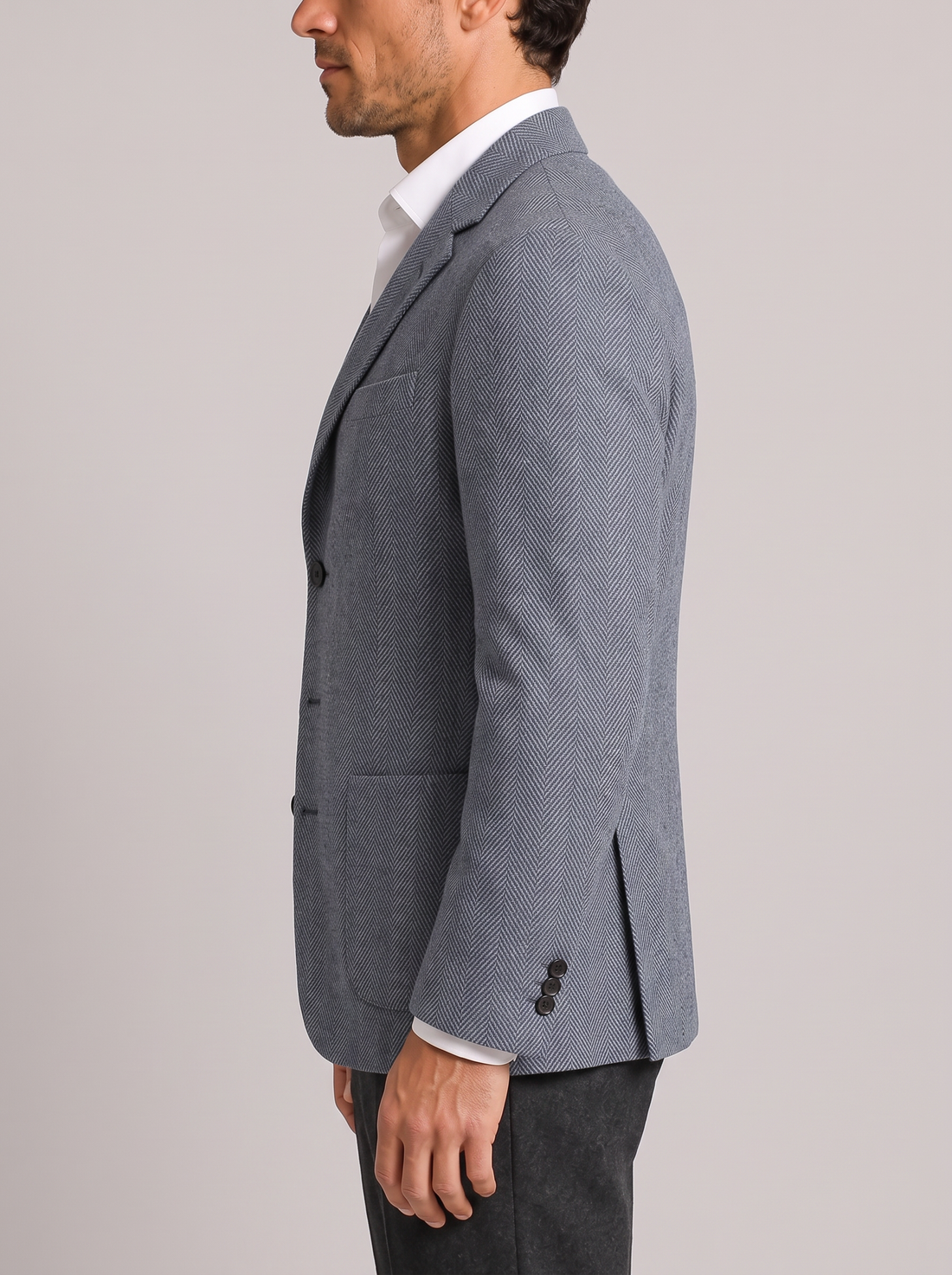 Men's Herringbone Blazer in Grey – side view