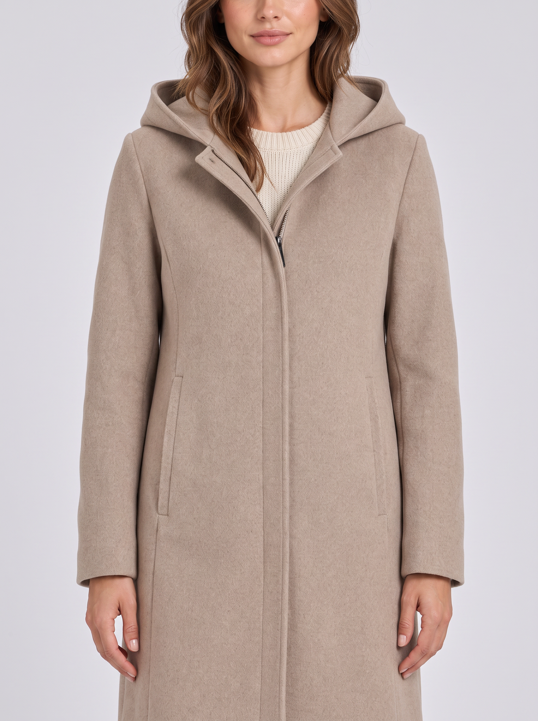 Women's Wool Coat in Brown – front view