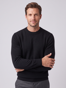 Men's Merino Wool Jumper in Black – front view