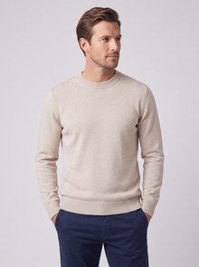 Men's Merino Wool Jumper in Beige – front view