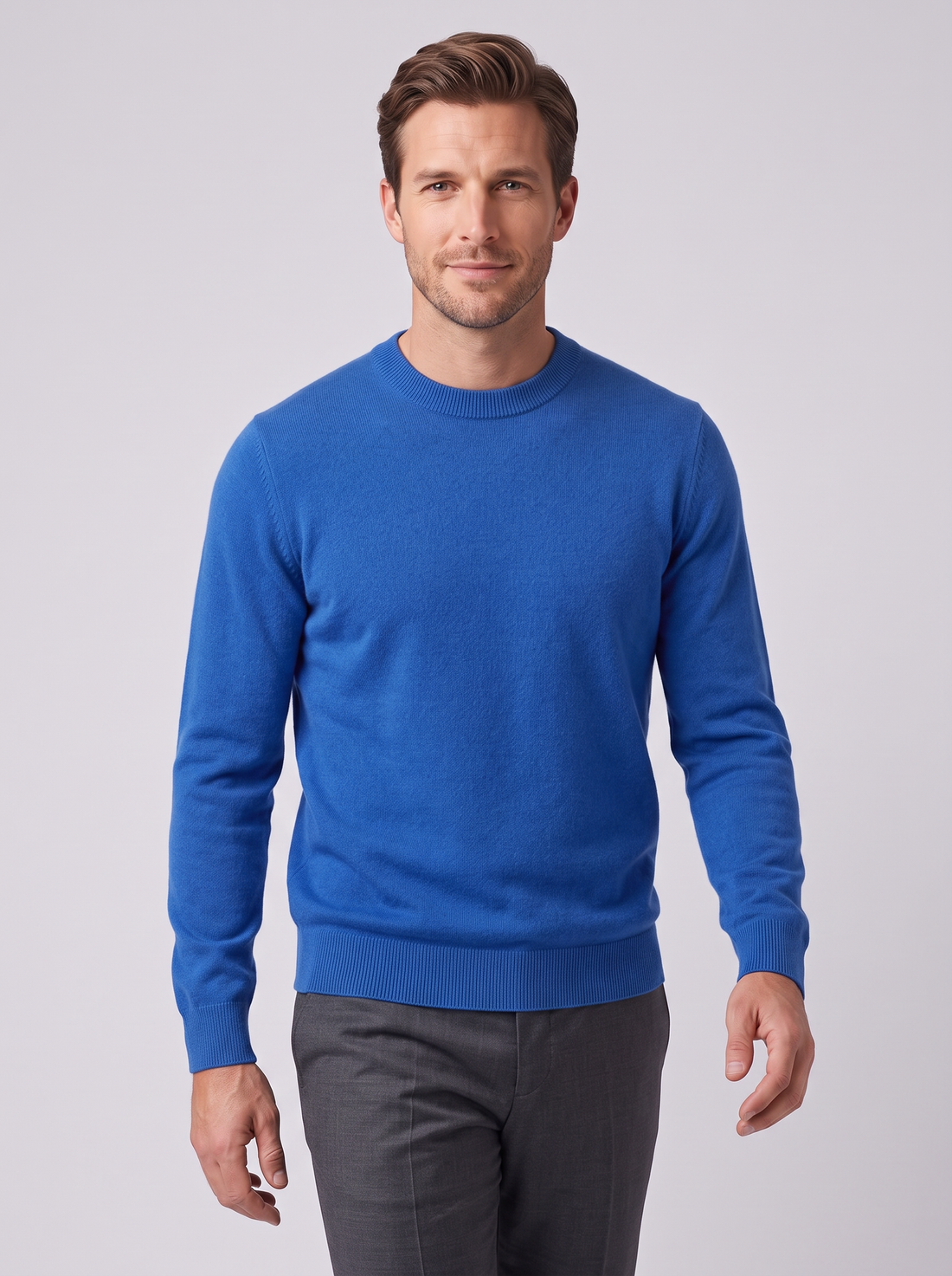 Men's Merino Wool Jumper in Blue – front view