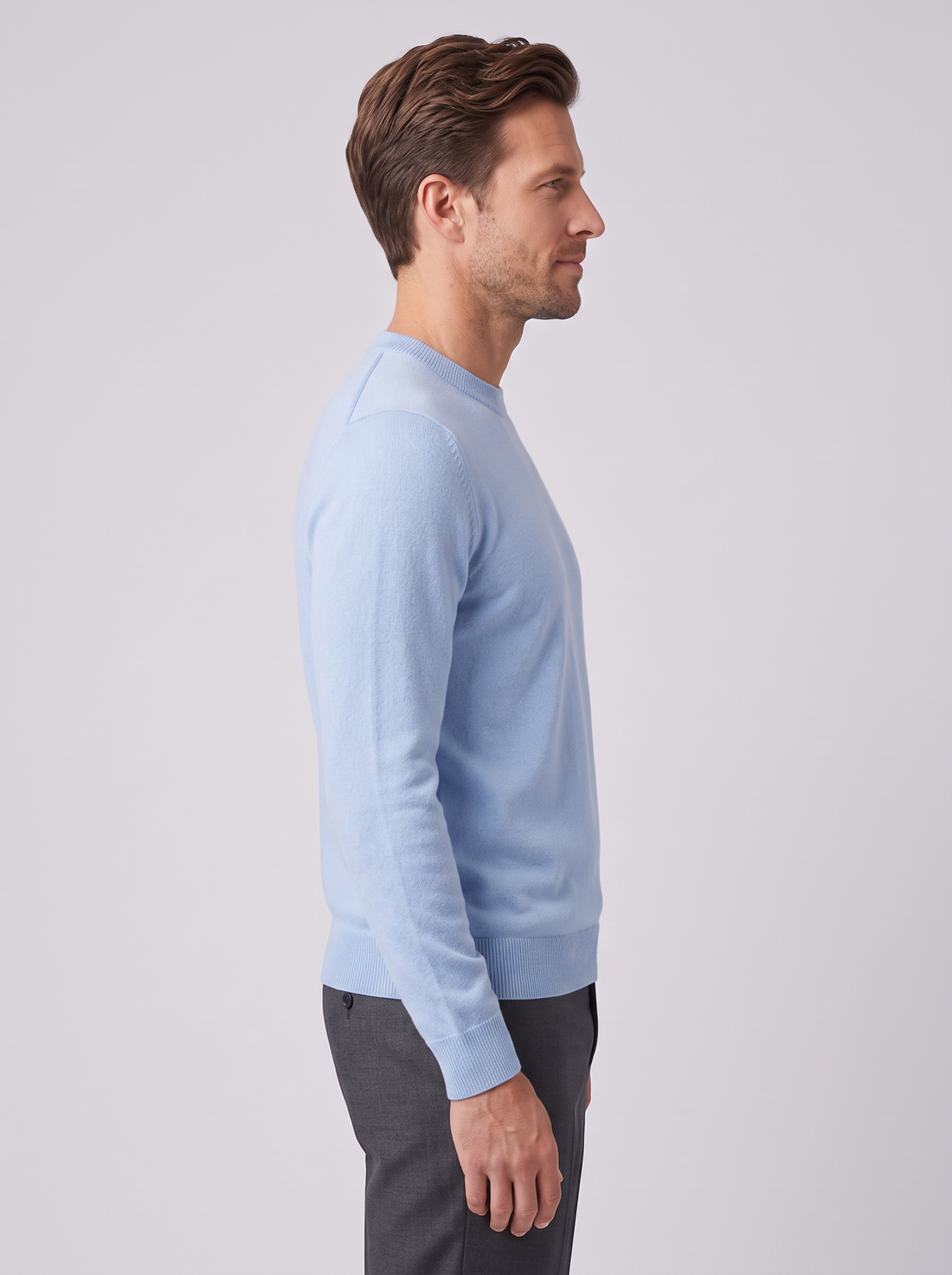 Men's Merino Wool Jumper in Sky Blue – side view
