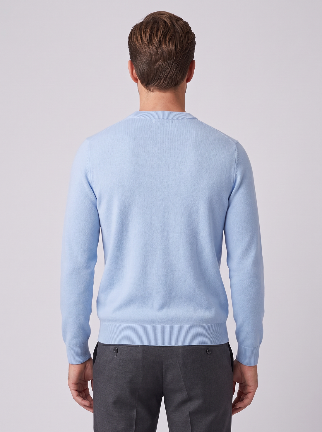Men's Merino Wool Jumper in Sky Blue – back view