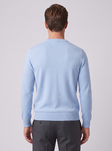 Men's Merino Wool Jumper in Sky Blue – back view