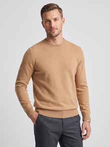 Men's Merino Wool Jumper in Camel – front view