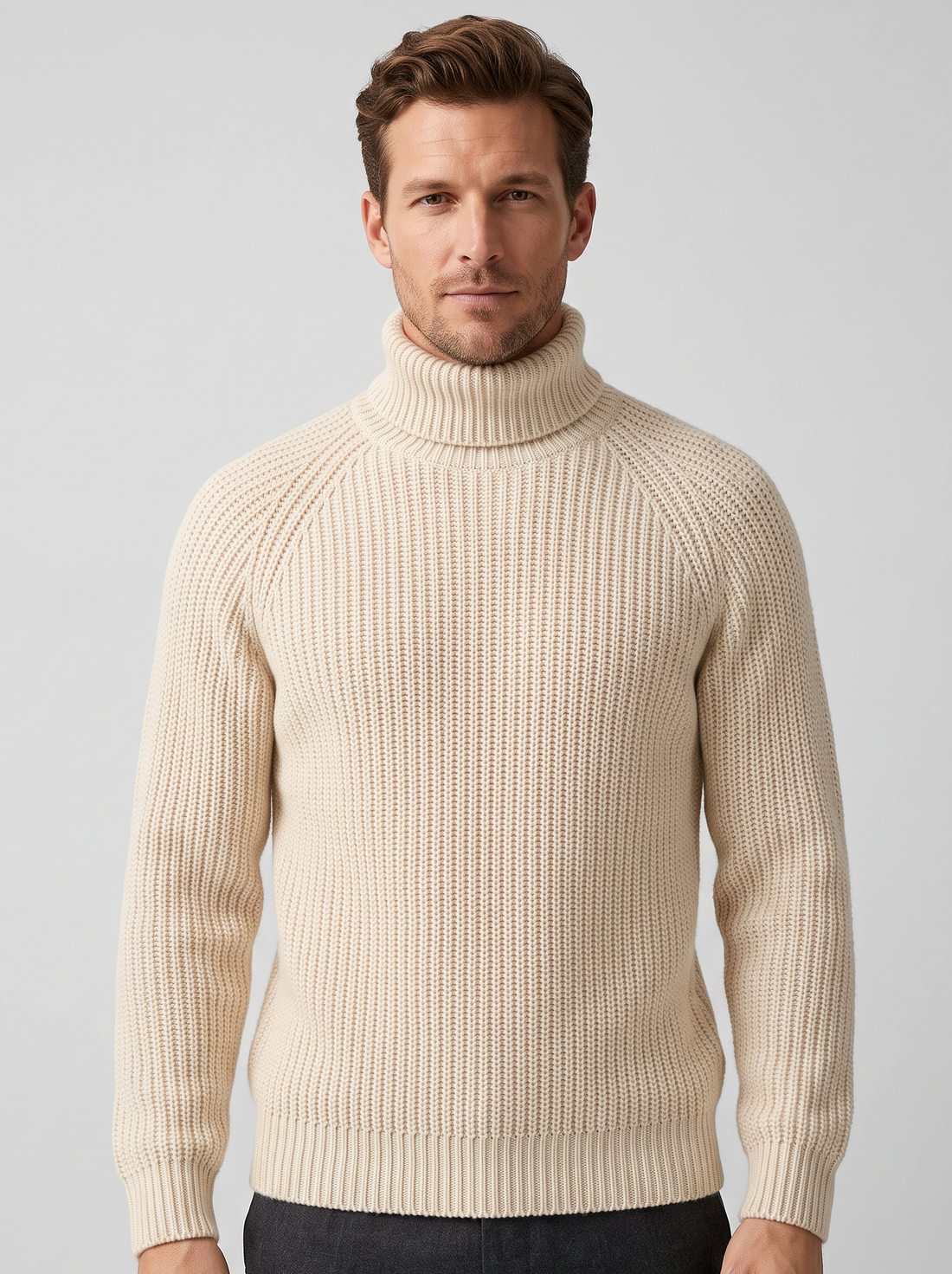 Men's Turtleneck Jumper in Beige – front view