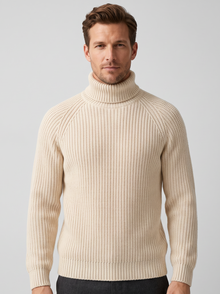 Men's Turtleneck Jumper in Beige – front view