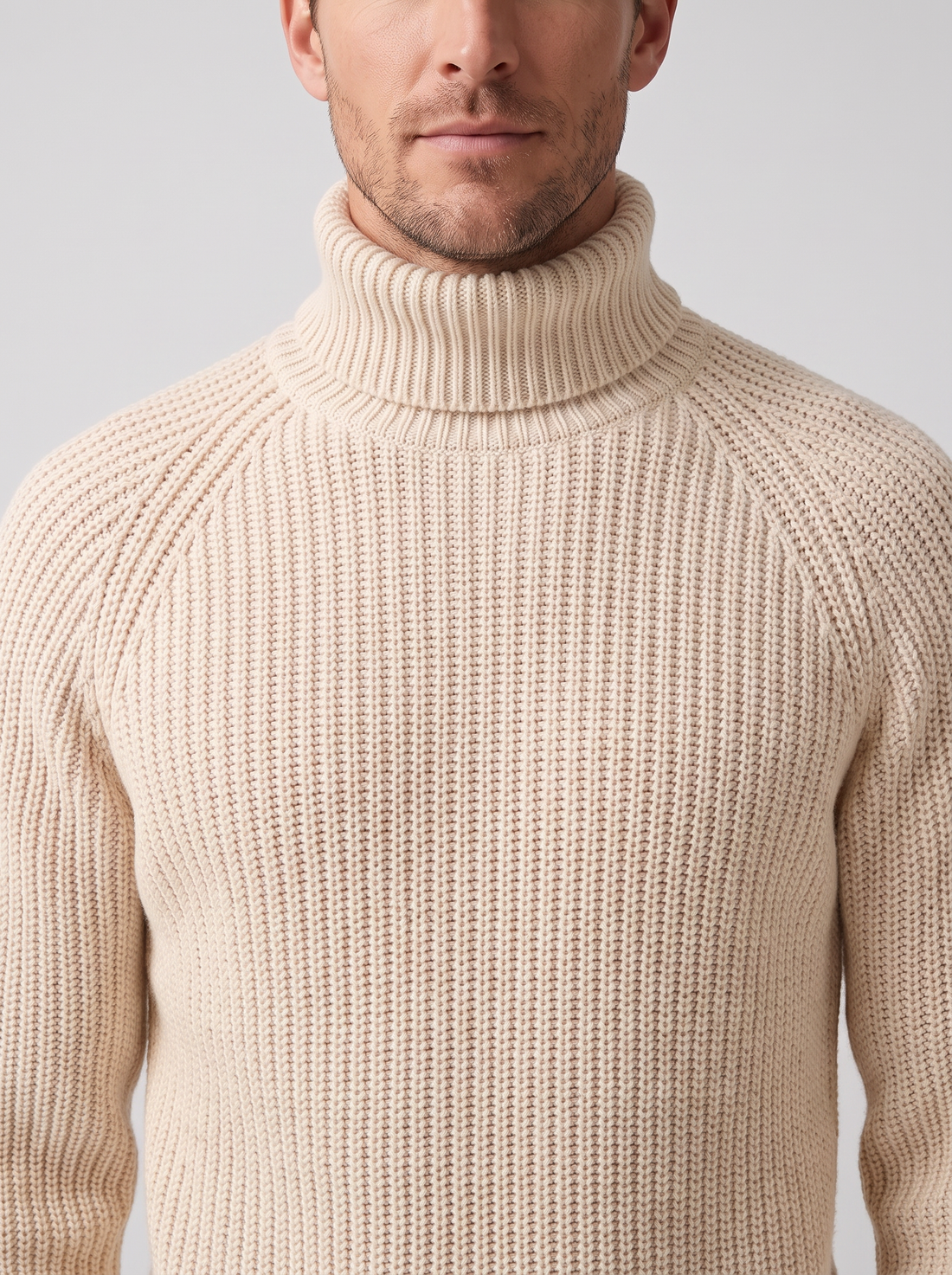 Men's Turtleneck Jumper – roll neck and chunky rib close-up
