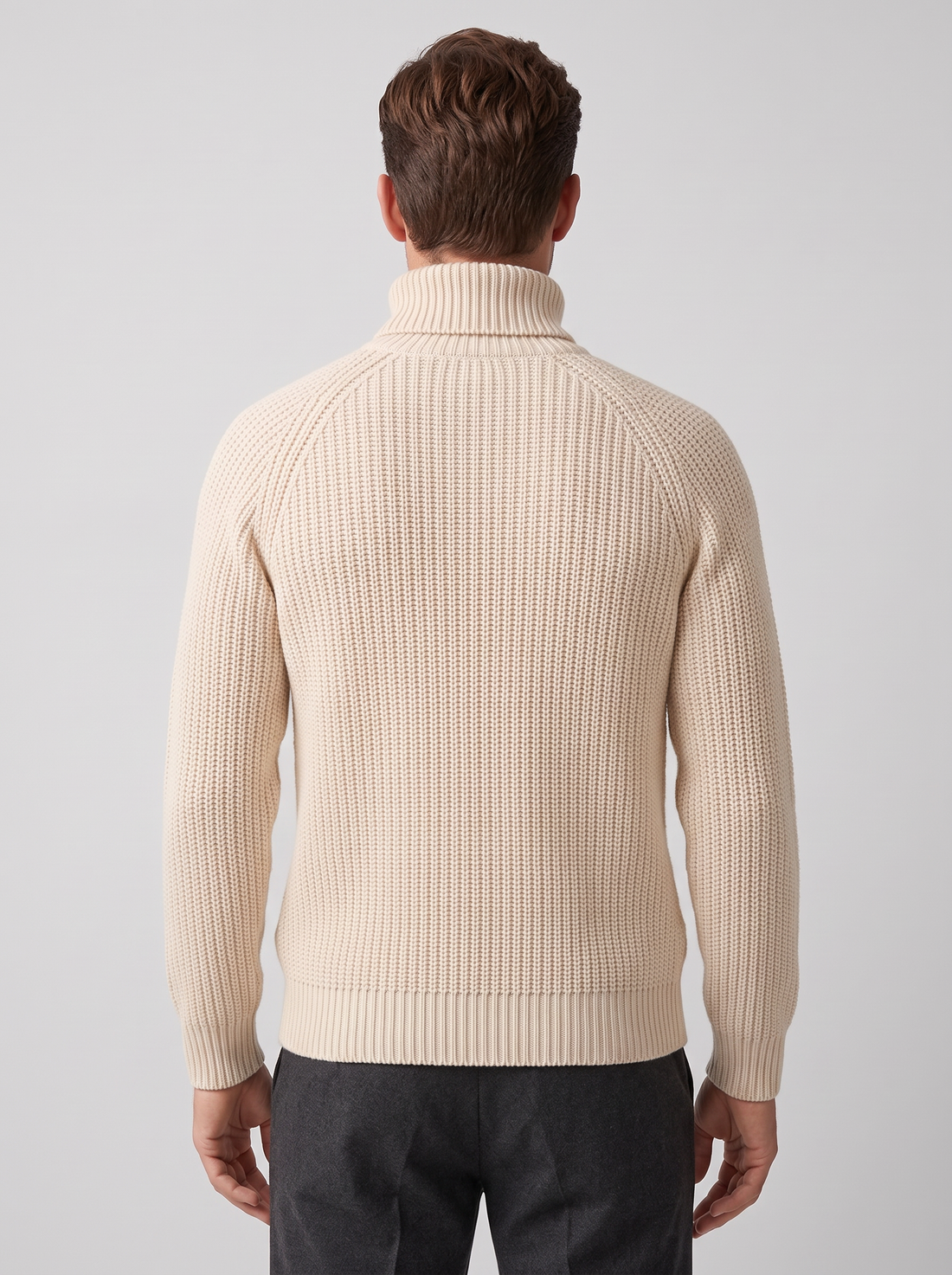 Men's Turtleneck Jumper in Beige – back view