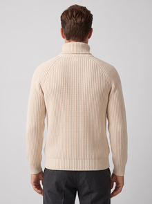 Men's Turtleneck Jumper in Beige – back view
