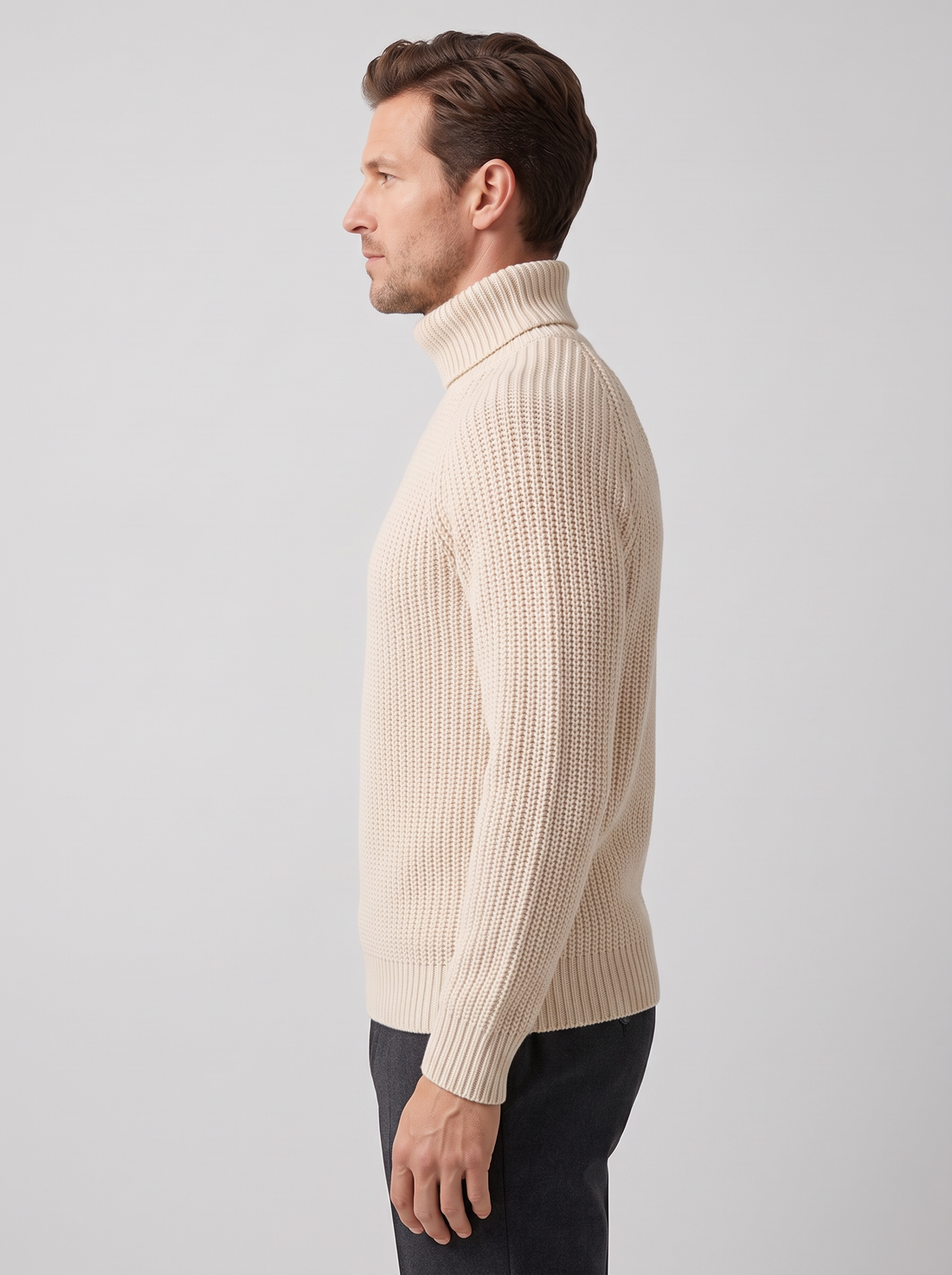 Men's Turtleneck Jumper in Beige – side view