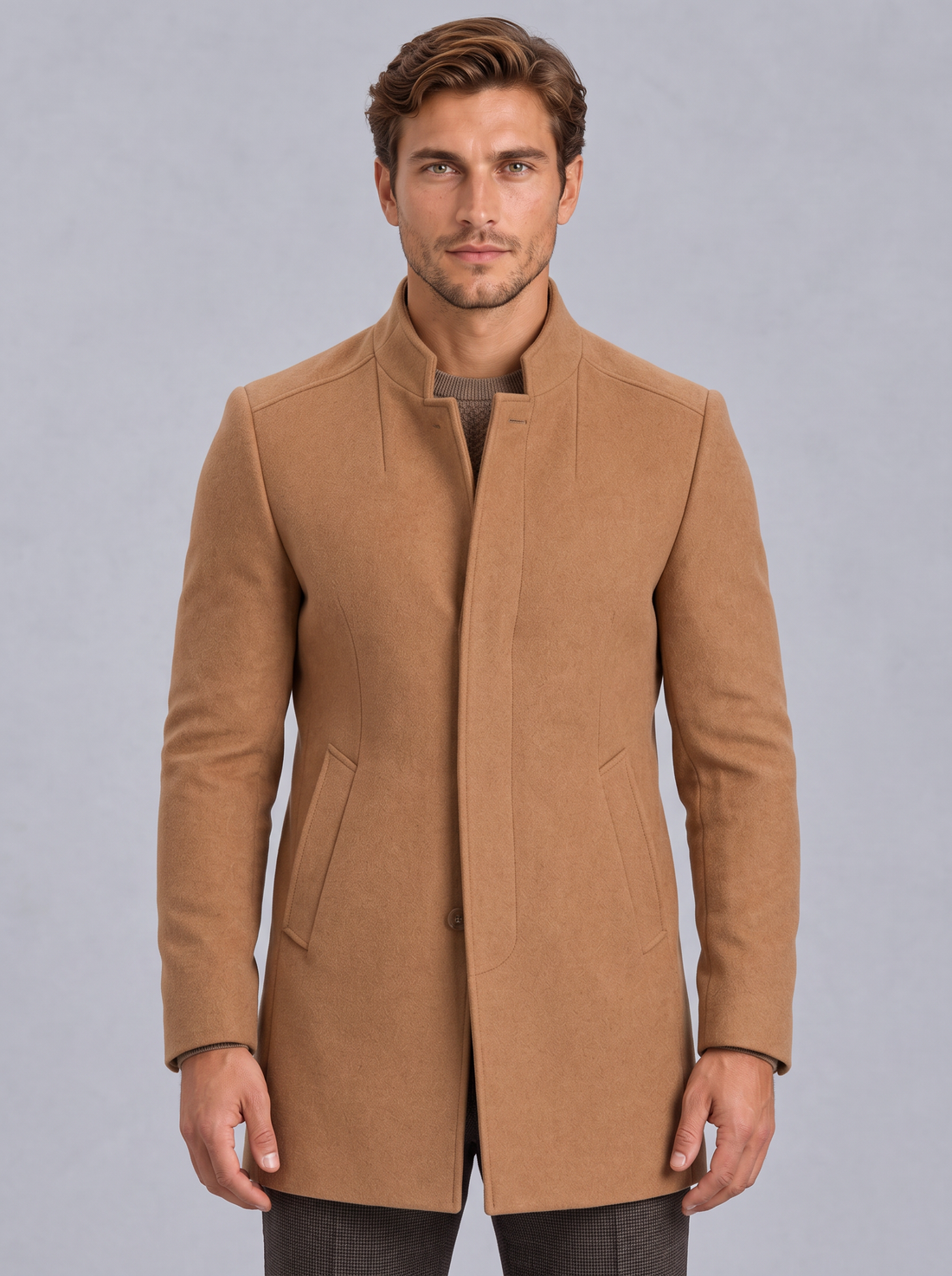 Men's Overcoat in Brown – front view