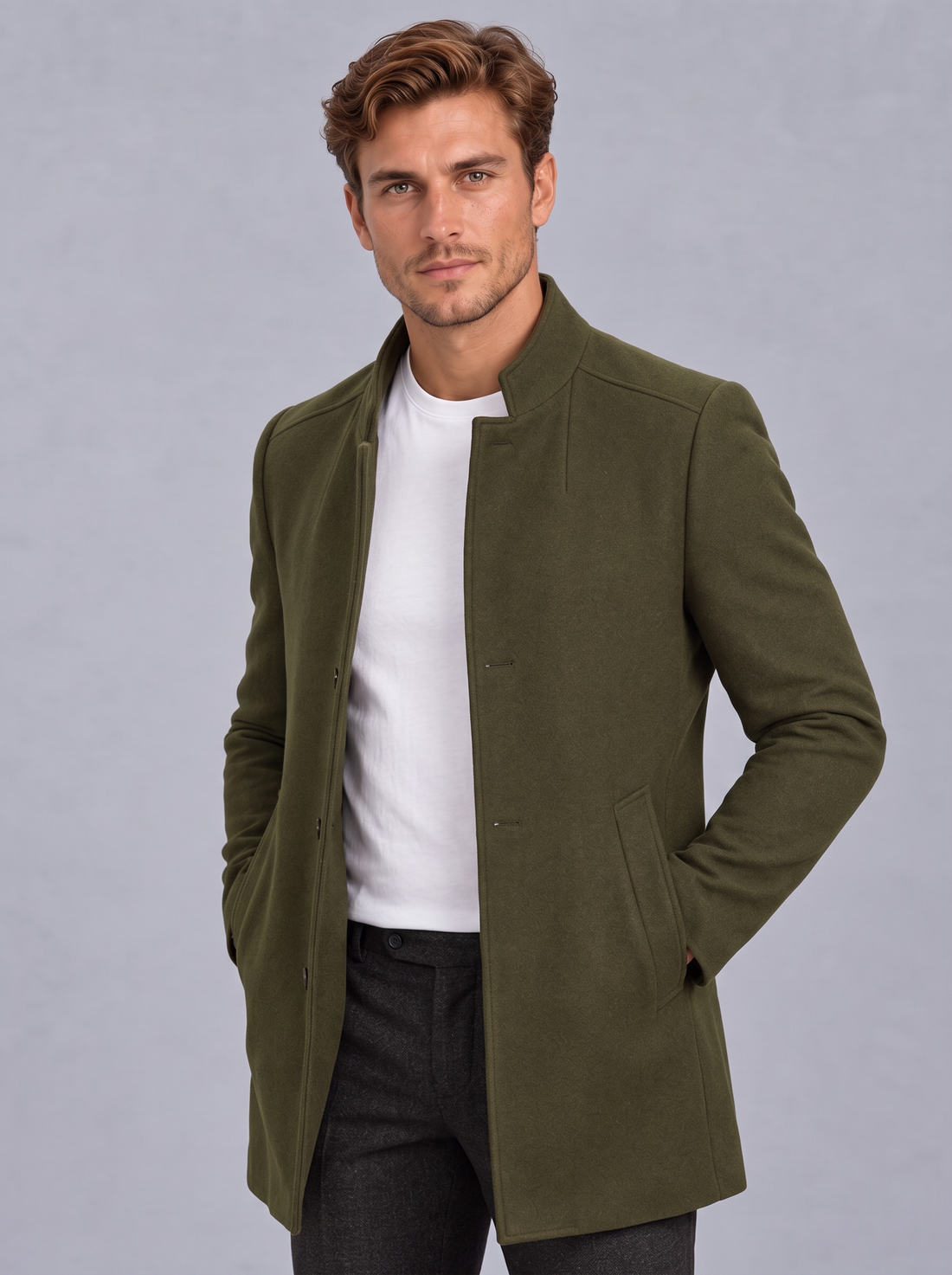 Men's Overcoat in Green – front view