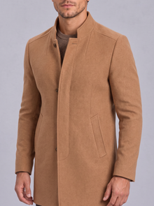 Men's Overcoat – stand collar and welt pocket close-up