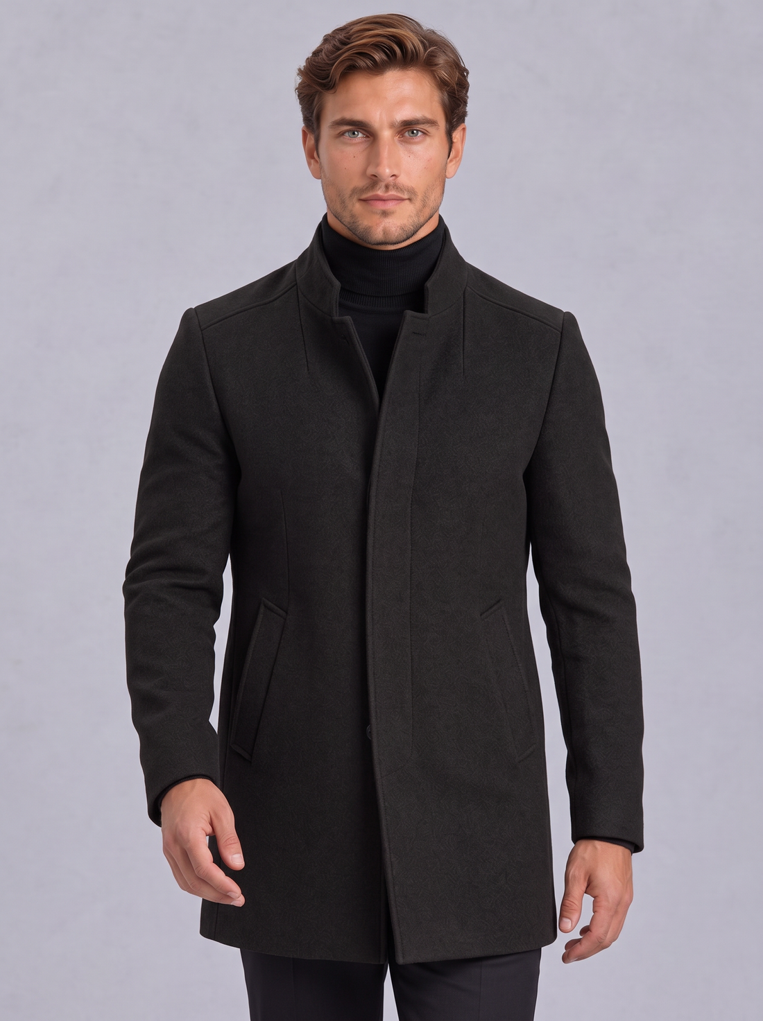 Men's Overcoat in Black – front view